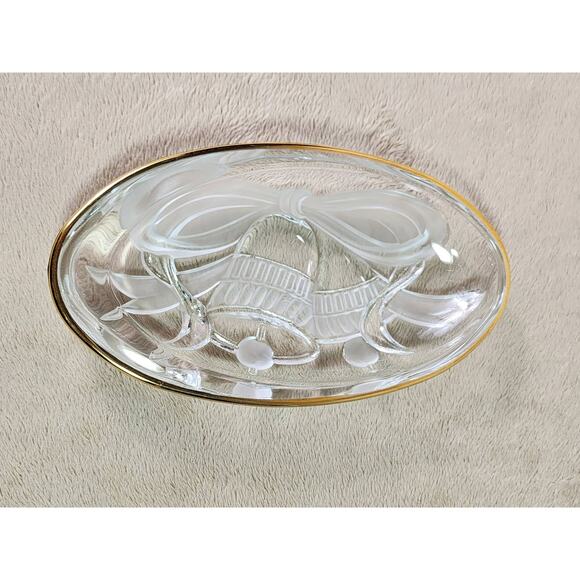 Studio Nova Mikasa Oval Candy Dish Christmas Gilded Bells 7" Gold Trim 80's Vtg - Picture 8 of 12